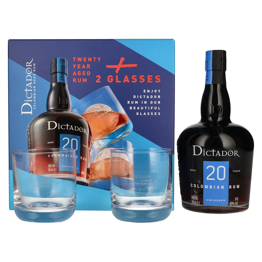 Rum Dictador 20 Y Solera + 2 čaše + GB 0,7 l