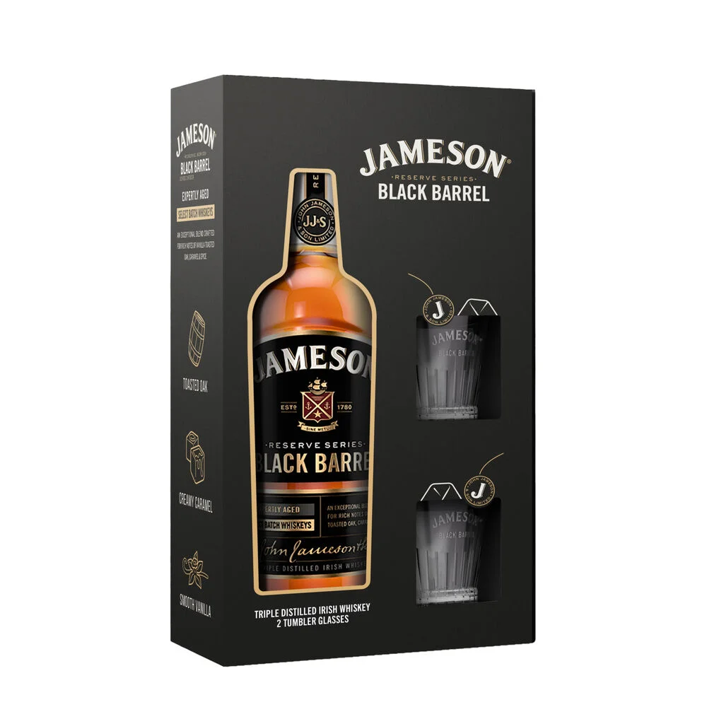 Irski viski Black Barrel Jameson + 2 čaše poklon kutija 0,7 L