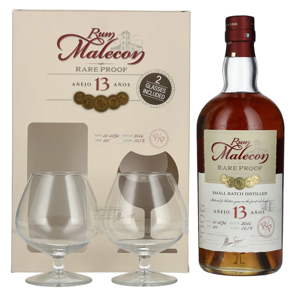 Rum Anejo 13 Reserva Rare Proof 2006 Malecon + 2 čaše poklon kutija 0,7 L