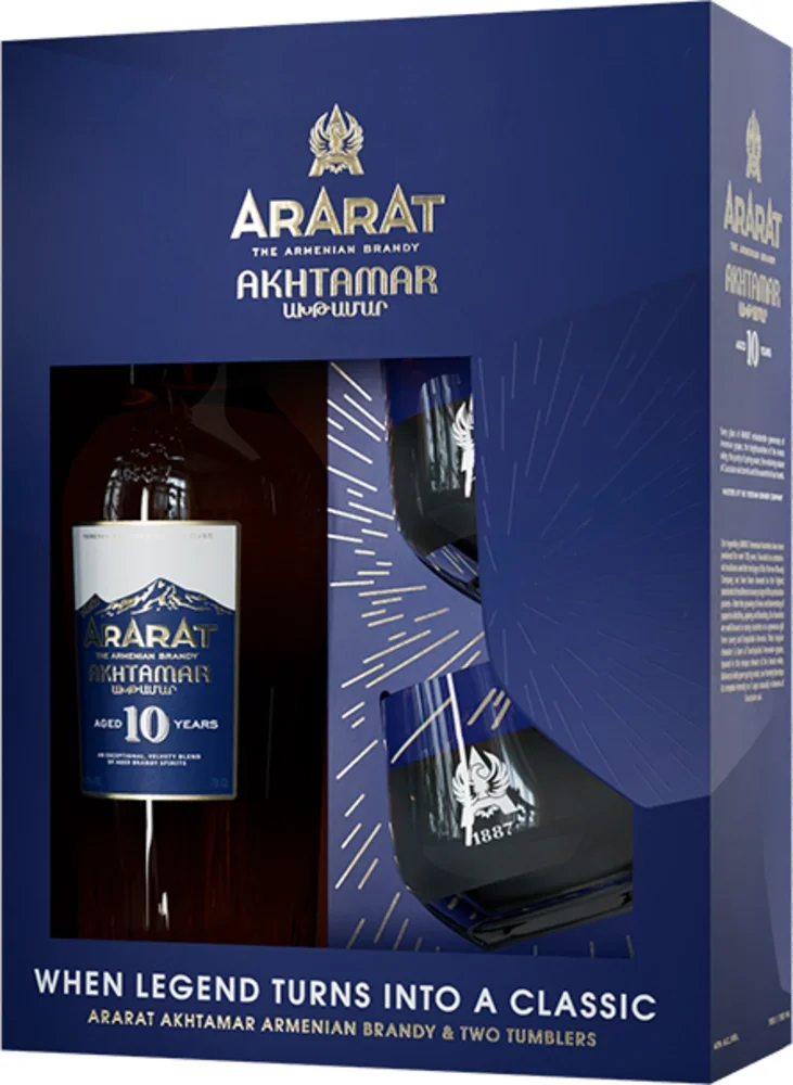 Vinjak Brandy Ararat 10 + 2 čaše poklon kutija 0,7 L