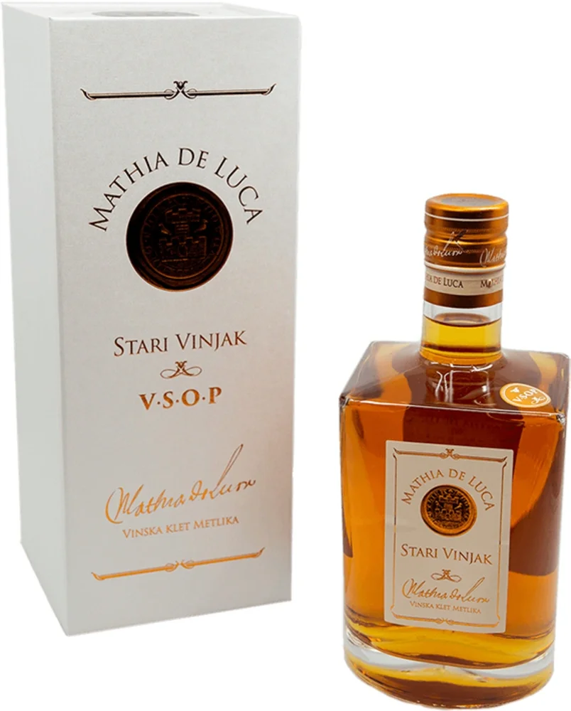 Vinjak Mathia de Luca VSOP VK Metlika poklon kutija 0,7 L