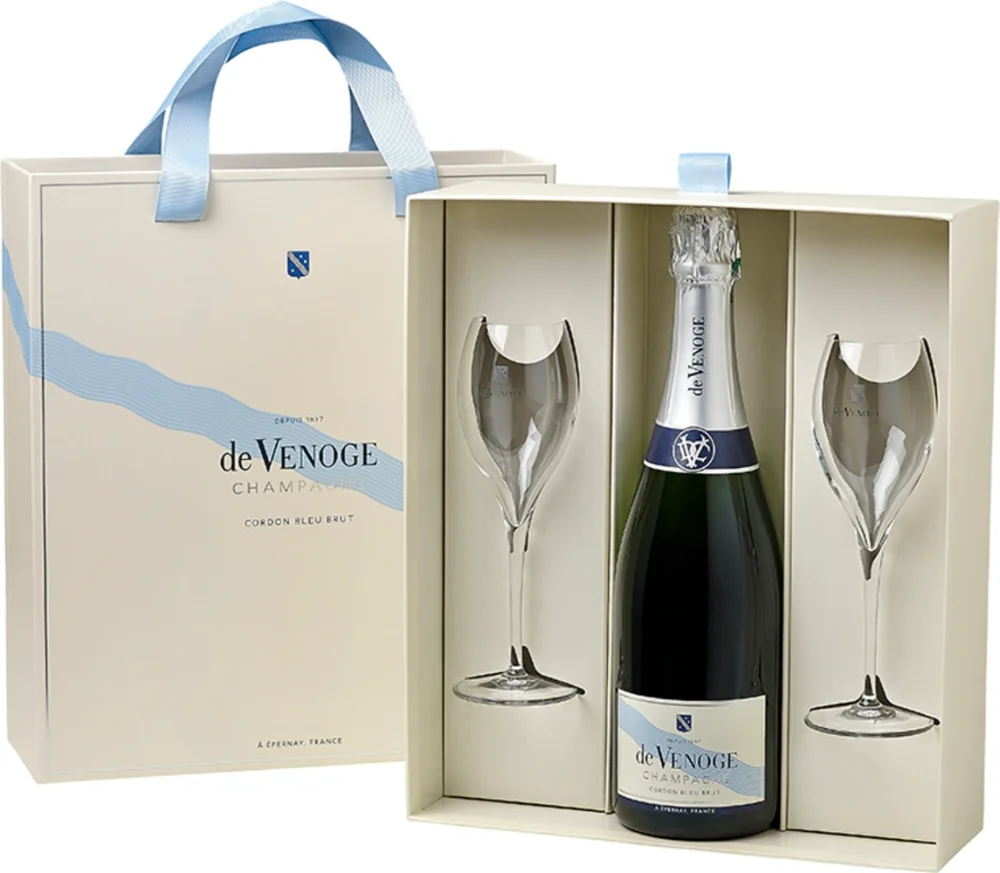 Champagne De Venoge Cordon Bleu Brut poklon kutija + 2 čaše 0,75 L