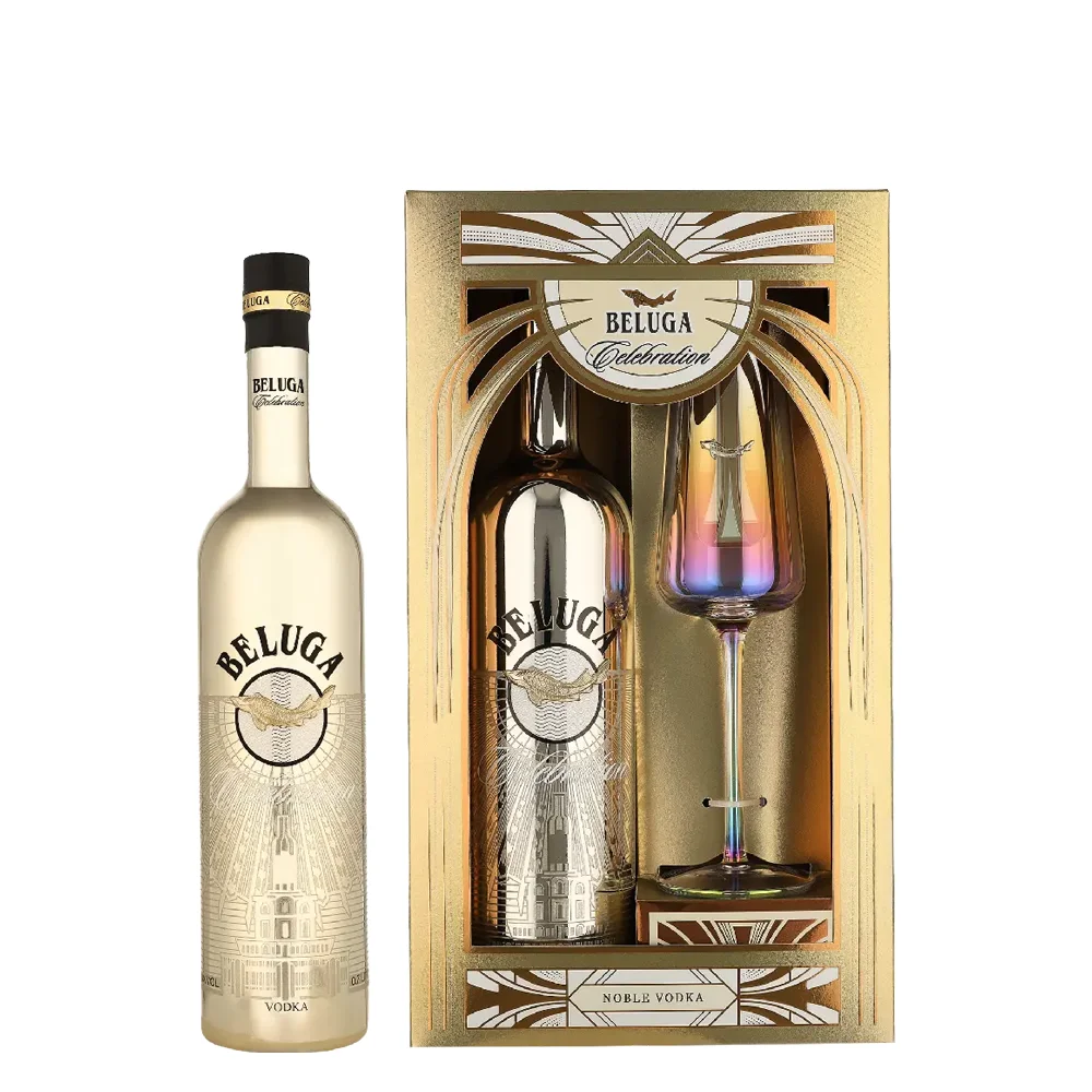 Votka Beluga Noble Celebration + Flute Glass poklon kutija 0,7 L