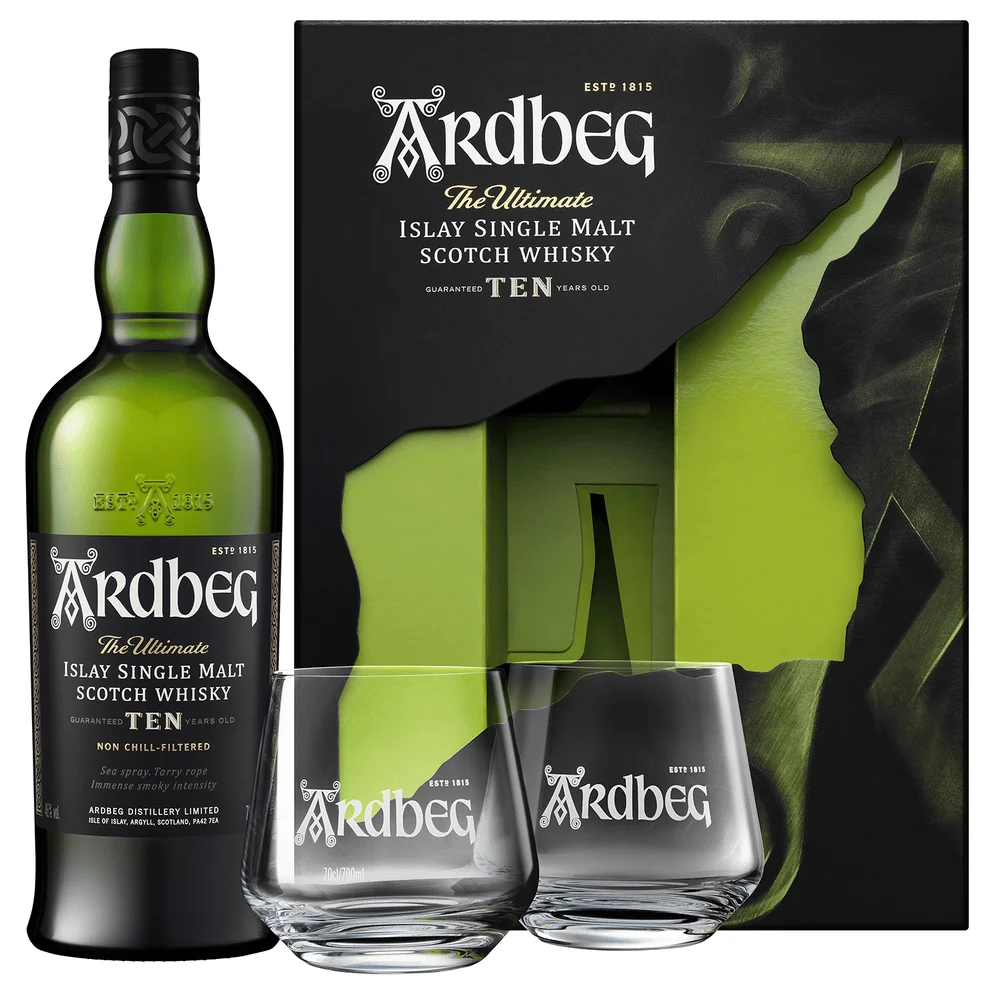 Škotski viski Ardbeg Ten + 2 čaše poklon kutija 0,7 L