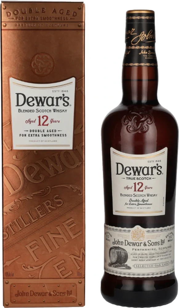 Škotski viski Dewars 12yo Blended Double Aged poklon kutija 0,7 L