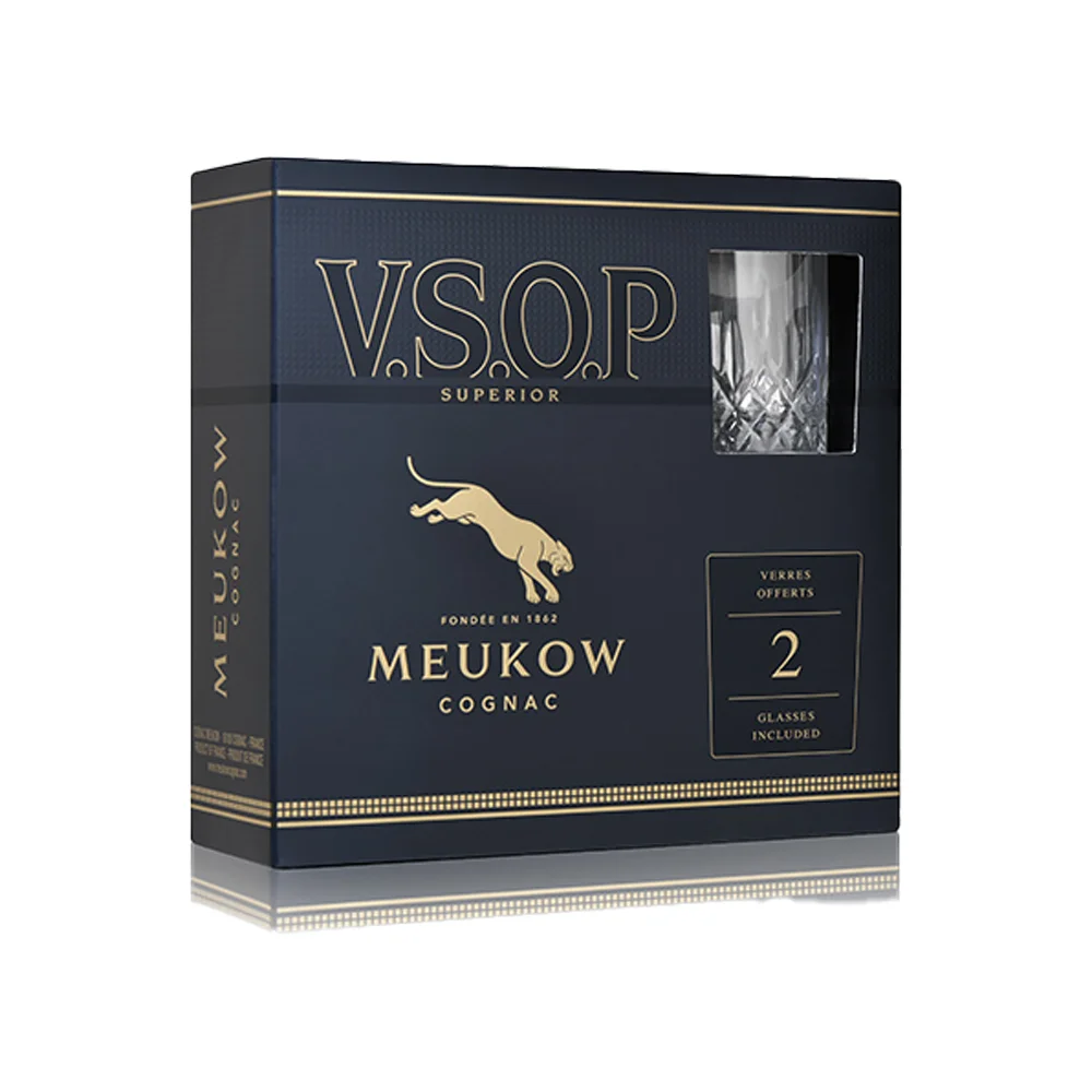 [DX1239] Konjak Meukow VSOP + 2 čaše poklon kutija 0,7 L