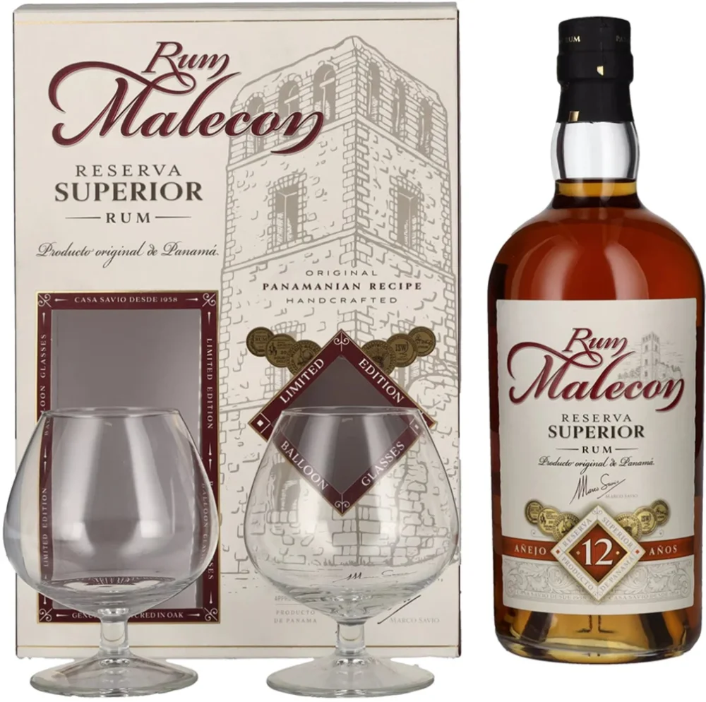 [DX9027] Rum Anejo 12 Reserva Superior Malecon + 2 čaše poklon kutija 0,7 L