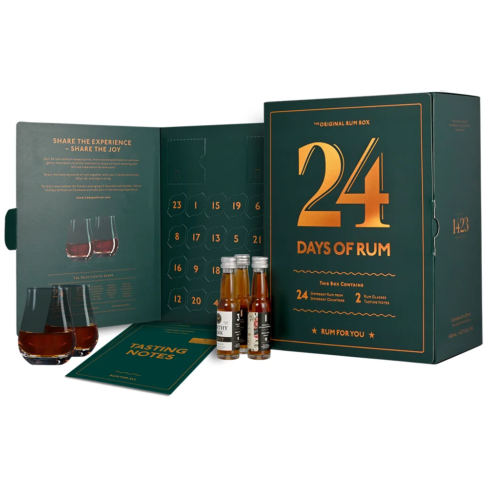 [DX9275] Rum S.B.S 24 DAYS OF RUM The Original GREEN Rum Box + 2 čaše 24 x 0,02 L