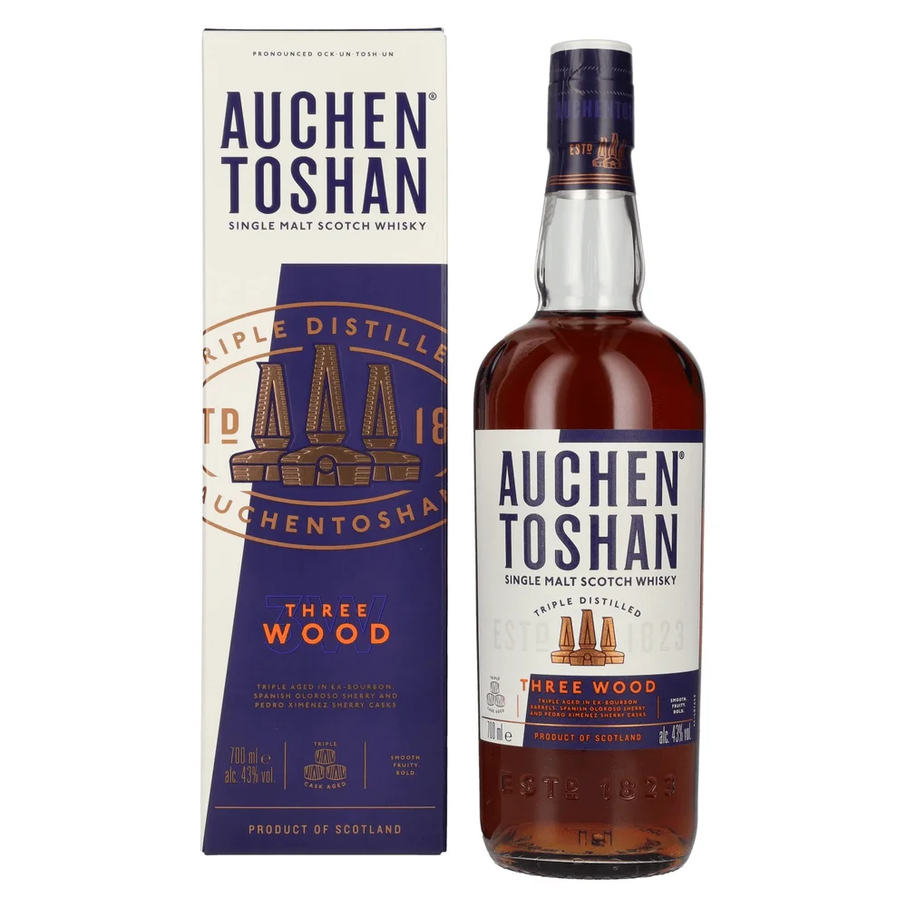 [DX8579] Škotski viski Auchentoshan Three Wood Single Malt Scotch poklon kutija 0,7 L